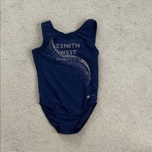 Navy Gymnastics Leotard with Silver Accents